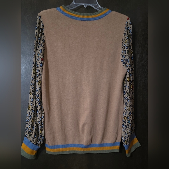 Anthropologie Cashmere Celia Leopard Pullover Tan/Brown Knit Sweater Size Medium - Picture 6 of 12